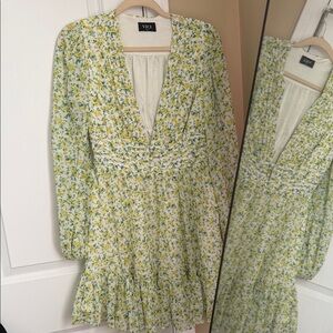 VICI Yellow & Green Floral V-Neck Long Sleeve Dress